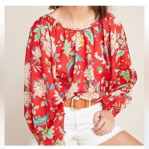 Maeve from Anthropologie Red Floral Blouse